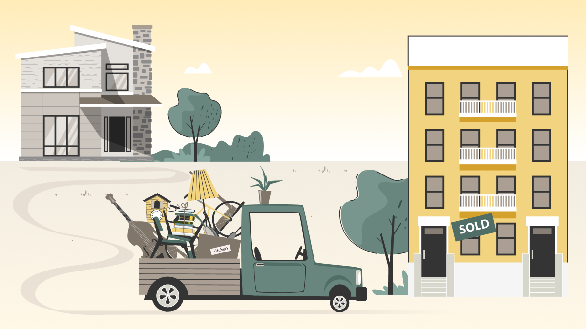 Graphic of a moving truck and condo
