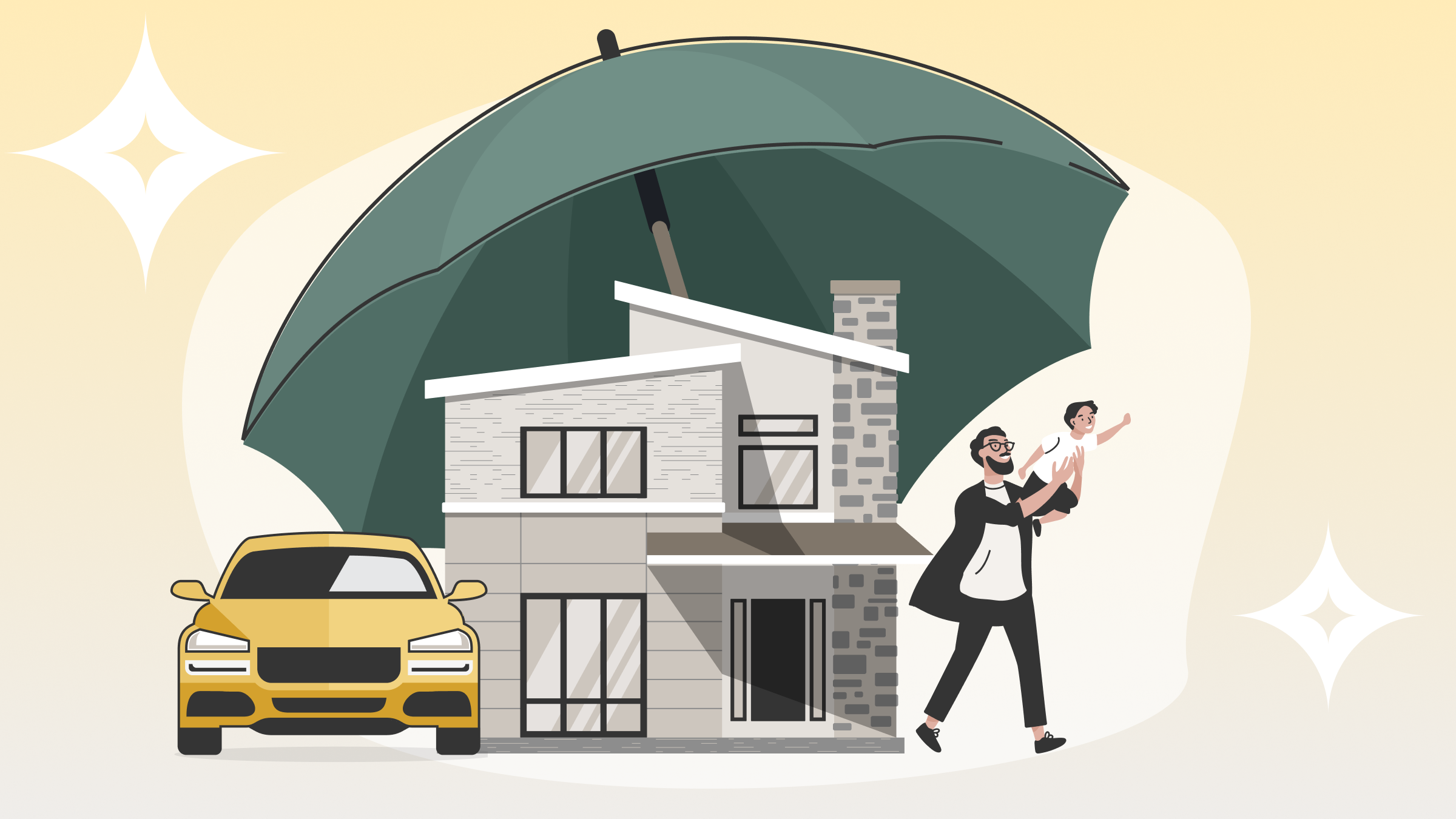 Graphic of umbrella insurance covering home and auto