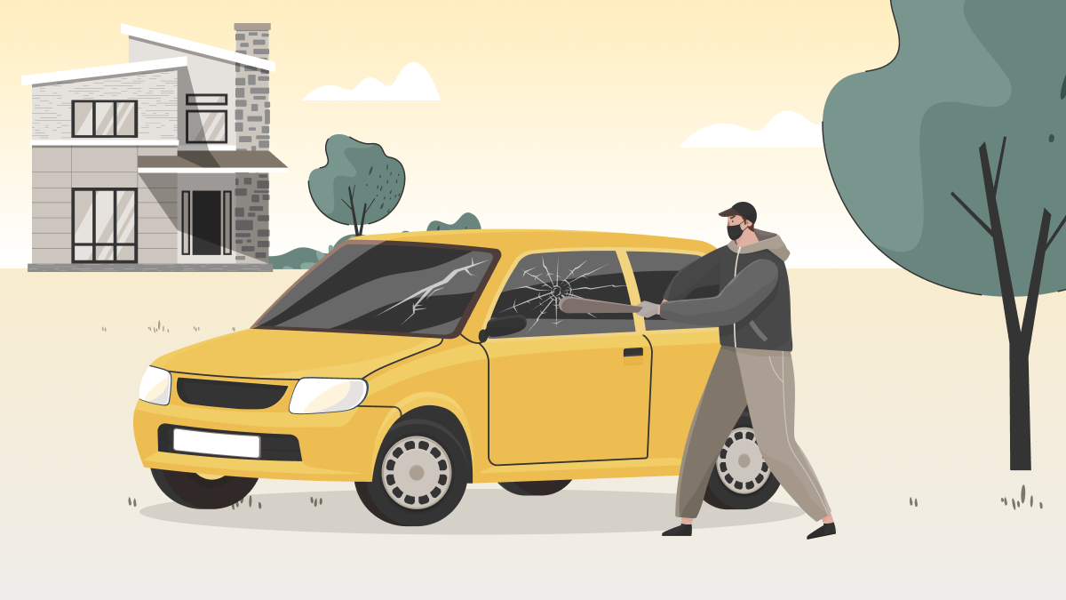 Graphic of an individual vandalizing a car